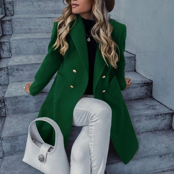 Classic button double breast trench pea coat Jacket - Picture 8 of 11